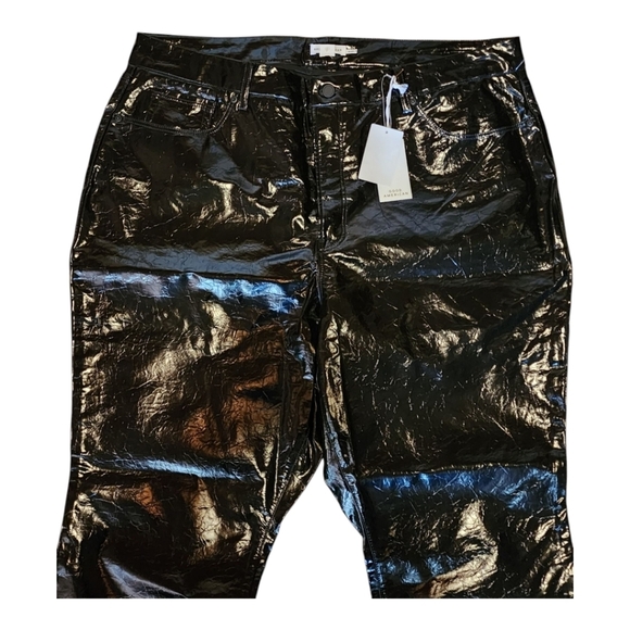 Good American Faux Leather Flare Pants Black Crinkle Gloss Size 20 NWT - Picture 3 of 7